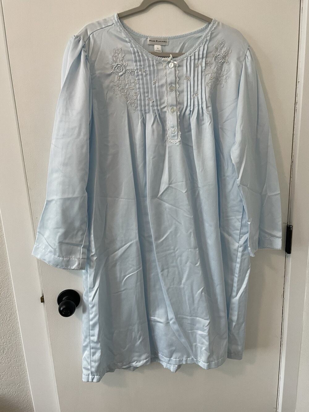 Miss Elaine Womens Large Blue Night Gown Brushed Back Satin A17